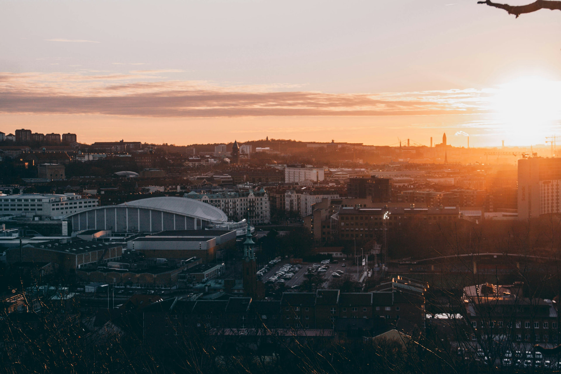 Utsikt över Göteborg i solnedgång