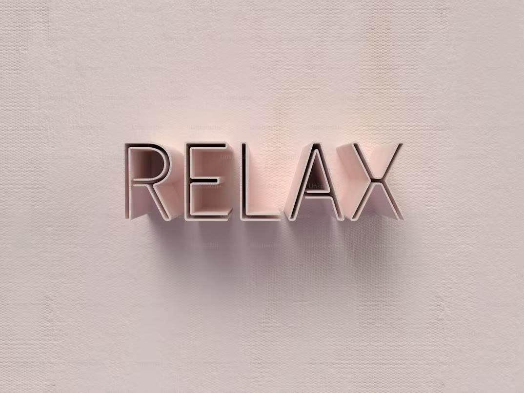 Ordet relax i tredimensionella bokstäver